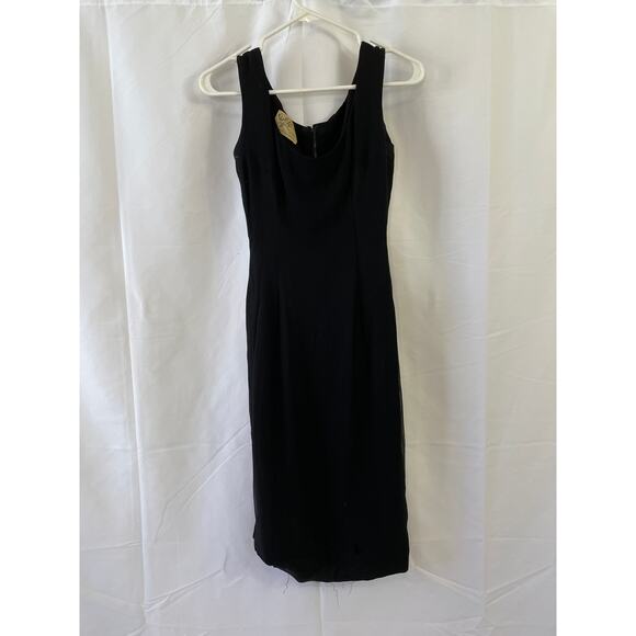 1950s Ruth Roaman Sheath Dress – Black Crepe Over Satin, Madison Ave Label - Picture 10 of 16